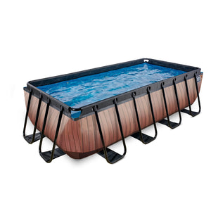 EXIT Wood pool 400x200x100cm, 540x250x100cm with sand filter pump - brown