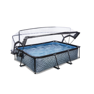 EXIT Stone pool 220x150x65cm, 300x200x65cm with dome and filter pump - grey