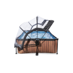 EXIT Wood pool 220x150x65cm, 300x200x65cm with dome and filter pump - brown