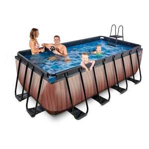 EXIT Wood pool 400x200x122cm, 540x250x122cm with filter pump - brown