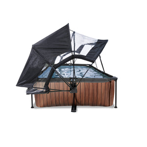 EXIT Wood pool 220x150x65cm, 300x200x65cm with dome, canopy and filter pump - brown
