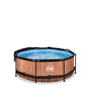 EXIT Wood pool ø244x76cm, ø300x76cm, ø360x76cm with canopy and filter pump - brown