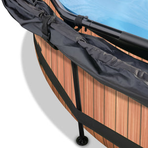 EXIT Wood pool ø244x76cm, ø300x76cm, ø360x76cm with canopy and filter pump - brown