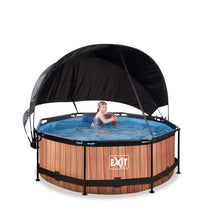 Load image into Gallery viewer, EXIT Wood pool ø244x76cm, ø300x76cm, ø360x76cm with canopy and filter pump - brown

