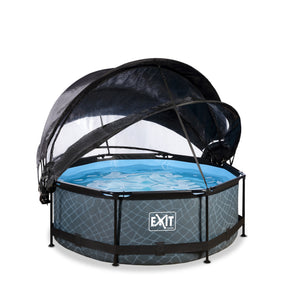 EXIT Stone pool ø244x76cm, ø300x76cm, ø360x76cm with dome, canopy and filter pump - grey