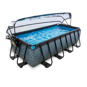 EXIT Stone pool 400x200x100cm, 540x250x100cm with dome and sand filter pump - grey