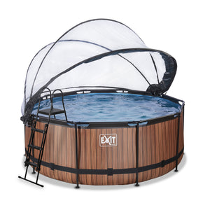 EXIT Wood pool with dome and sand filter pump - brown