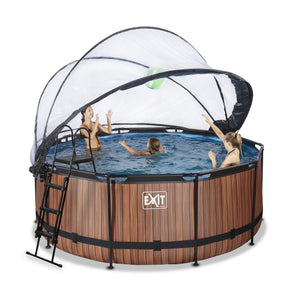 EXIT Wood pool with dome and sand filter and heat pump - brown