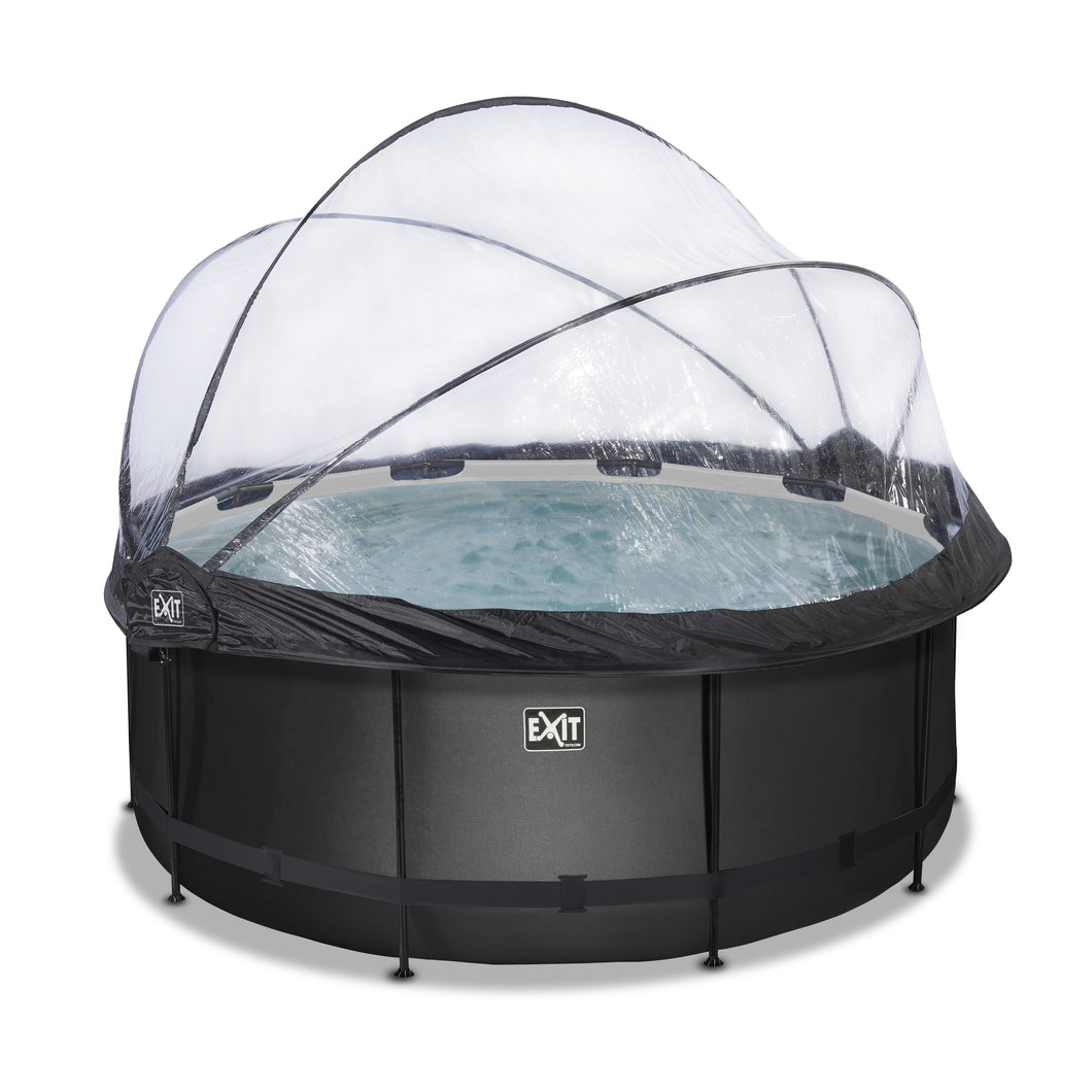EXIT Black Leather pool with dome and sand filter pump - black