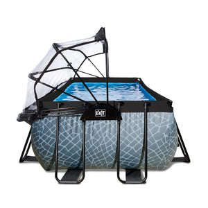 EXIT Stone pool 400x200x122cm, 540x250x122cm with dome and sand filter pump - grey