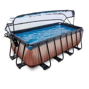 EXIT Wood pool 400x200x122cm, 540x250x122cm with dome and sand filter pump - brown