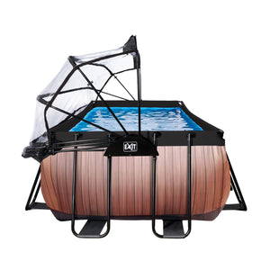 EXIT Wood pool 400x200x100cm, 540x250x100cm with dome and sand filter and heat pump - brown