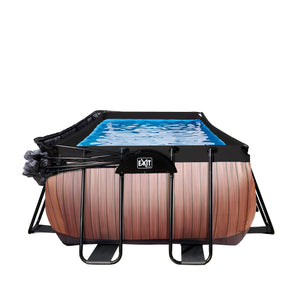 EXIT Wood pool 400x200x100cm, 540x250x100cm with dome and sand filter and heat pump - brown