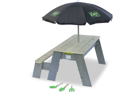 Load image into Gallery viewer, EXIT Aksent sand &amp; water and picnic table (1 bench) with parasol and gardening tools
