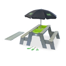 Load image into Gallery viewer, EXIT Aksent sand &amp; water and picnic table (2 benches) with parasol and gardening tools

