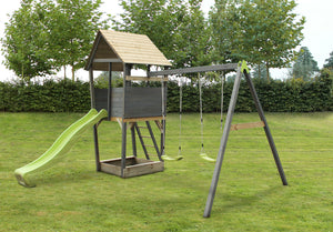 EXIT Aksent wooden play tower with a 2-seat swing - grey